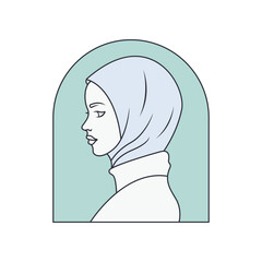 Logo design of a woman wearing a hijab, symbolizing modesty, cultural identity, and empowerment, often with a minimalist and elegant style.

