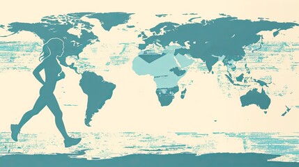 World map with runner icon simple poster for Running Day
