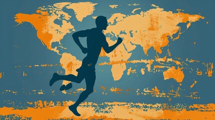 World map with runner icon simple poster for Running Day