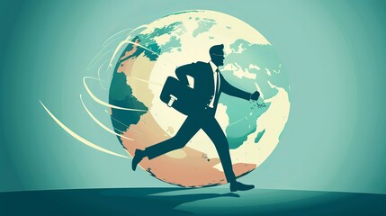Businessman running around globe fitness and global theme