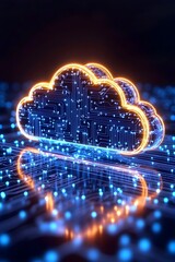 Glowing cloud symbol, circuit board design, digital network