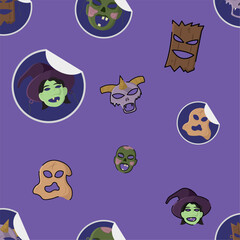 Halloween monster sticker pattern Vector