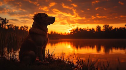 Sunset silhouette of dog on rock resolution hd photo