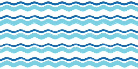 Seamless Wave Pattern, Brush stripes water sea vector background. Wavy beach print, watercolor curly paint lines