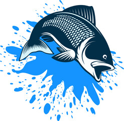 Fish with water drops symbol for fishing and seafood