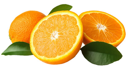 Fototapeta premium fresh orange with leaves isolated on white background , transparent png , fruit