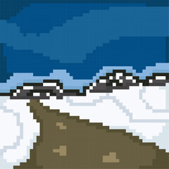 Fototapeta premium Isolated mountain snow landscape pixel illustration
