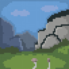 Obraz premium Isolated mountain rocks landscape pixel illustration