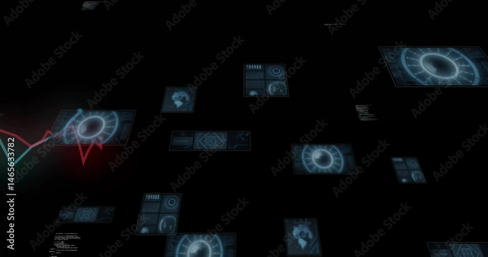 Aufkleber floating holographic data panels showing gauges, line graph and code snippets in dark digital void