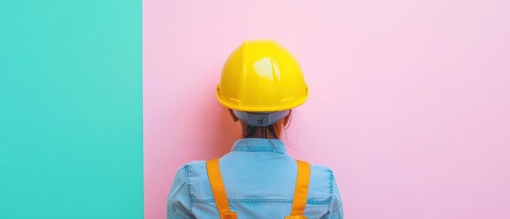 Worker prepares to paint colorful wall section