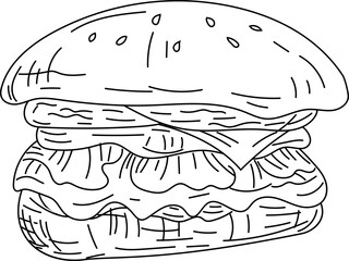 Burger with toppings hand-drawn fast food sketch vector illustration