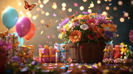 Whimsical birthday bash flowers balloons and butterflies