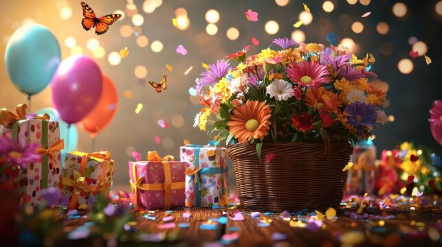 Whimsical birthday bash flowers balloons and butterflies