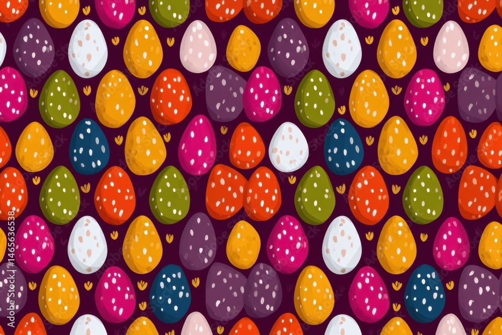 Poster Colorful Symmetrical Flat Pattern Featuring Small Decorative Egg Icons With Various Colors and Designs Suitable for Festive Themes Generative AI