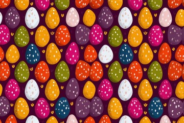 Fototapeta premium Colorful Symmetrical Flat Pattern Featuring Small Decorative Egg Icons With Various Colors and Designs Suitable for Festive Themes Generative AI