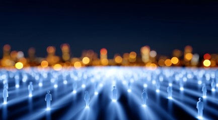 Obraz premium City Skyline Illuminated by Blue Network Lights During Nighttime