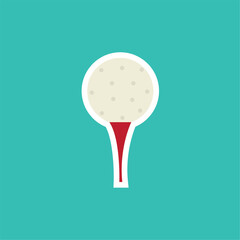 Golf ball on red tee icon. Vector