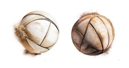 High-performance volleyball with sand particles mid-spike