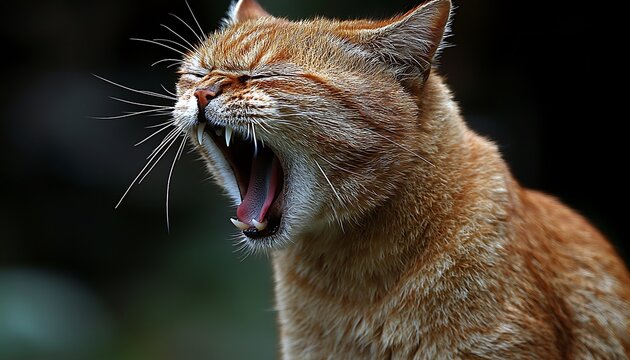 Yawning ginger cat close-up - Powered by Adobe
