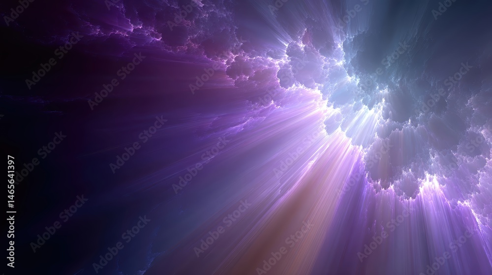 Poster vibrant light beams breaking through calming heavenly clouds in an ethereal atmosphere