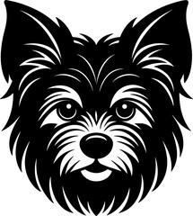 yorkshire terrier head simple black silhouette, Black silhouette vector icon, silhouette illustration, Animal silhouette