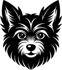 yorkshire terrier head simple black silhouette, Black silhouette vector icon, silhouette illustration, Animal silhouette