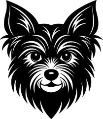 yorkshire terrier head simple black silhouette, Black silhouette vector icon, silhouette illustration, Animal silhouette