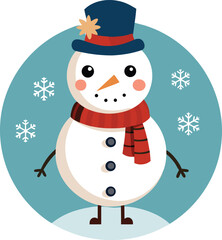 Classic Winter Snowman Vector in Vintage Style on White Background.