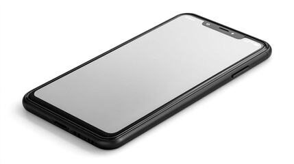 A sleek black smartphone isolated on a white background, ready for your content or design.