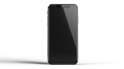 Naklejka premium A modern smartphone on a white background with a blank black screen, perfect for display.