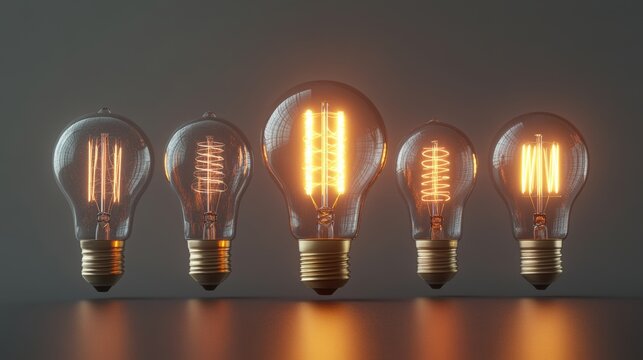 A realistic set of low energy fluorescent halogen and incandescent light bulbs is presented in a modern illustration