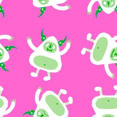 Winter monsters seamless Christmas yeti pattern for wrapping paper and fabrics