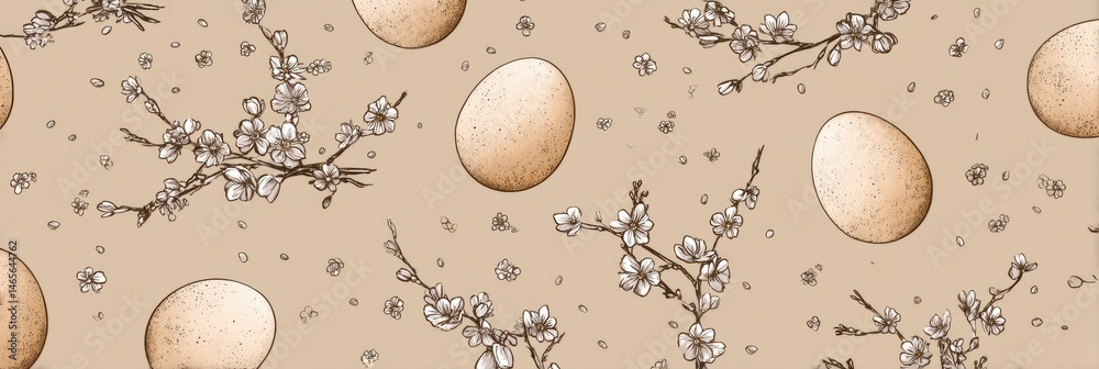Fototapete elegant pattern featuring eggs and delicate flowers on a soothing beige backdrop perfect for spring 