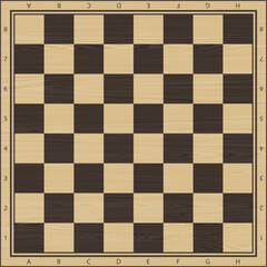 Fototapeta premium Wooden chess board. Chessboard with letters and numbers. Vector illustration