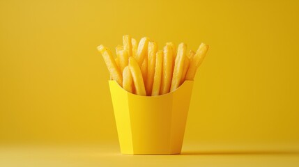 Monochrome delight golden fries in a vibrant yellow setting