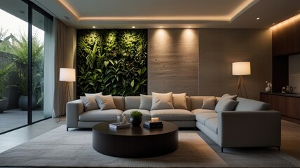 Modern Living Room with Greenery Wall