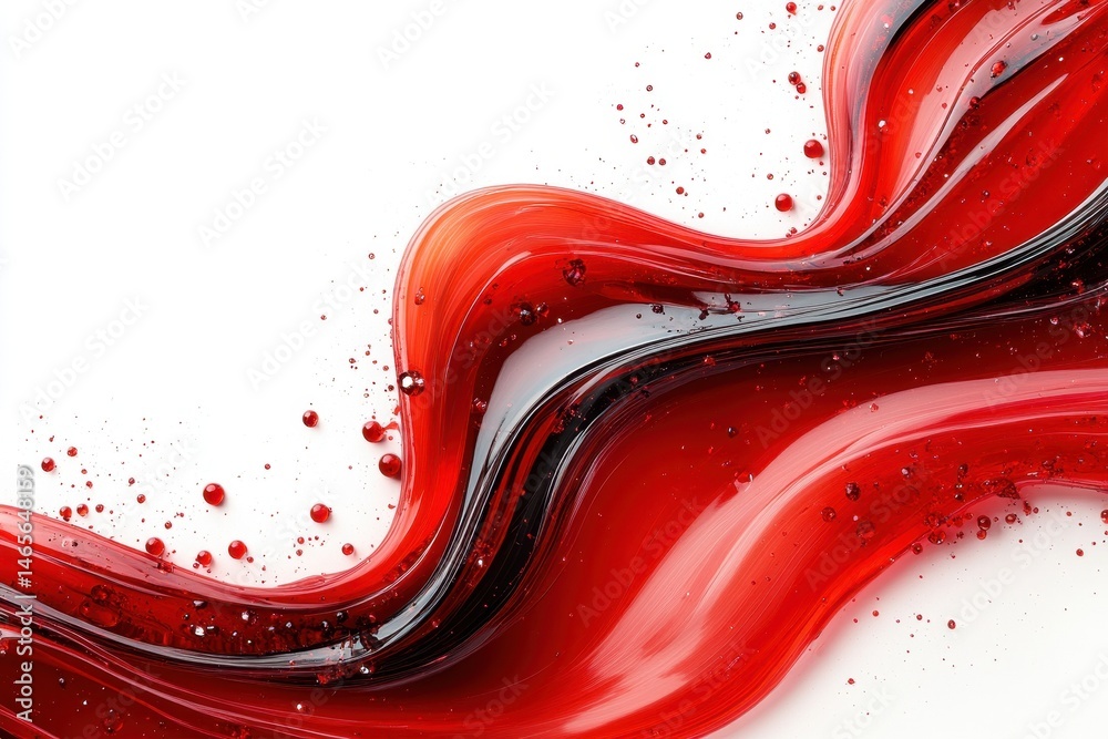 Poster fluid red and black paint swirls create an abstract design highlighting the beauty of movement and c