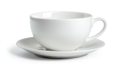 Obraz premium A pristine white teacup sits on its matching saucer, creating a peaceful image for various usages.