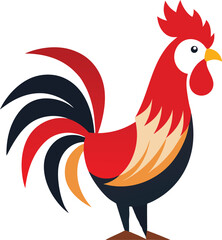  Minimalist Rooster Vector Illustration with Red Comb on White Background.