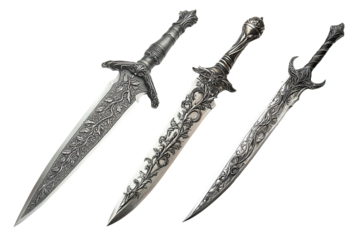 Elven dagger with vine-like silver engravings on white