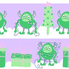 Fototapeta premium Winter monsters seamless Christmas yeti pattern for wrapping paper and fabrics