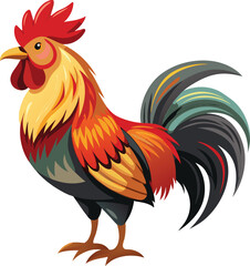 Realistic Rooster Vector Illustration with Detailed Feathers.