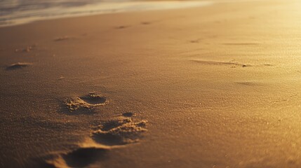 A beach with footprints in the sand