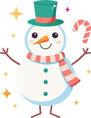  Whimsical Snowman Vector with Candy Cane Arms and Starry Hat.