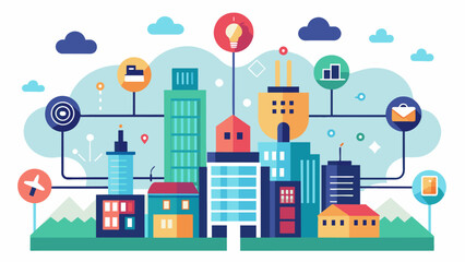 A city that leverages datacentric solutions to offer personalized and efficient public services catering to the unique needs and preferences of its diverse population.. Vector illustration