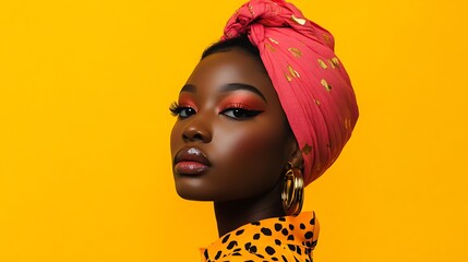 Stylish young woman in a pink head wrap.