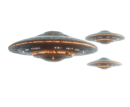 Alien encounter in the sky ufos over a futuristic cityscape digital isolated on transparent background