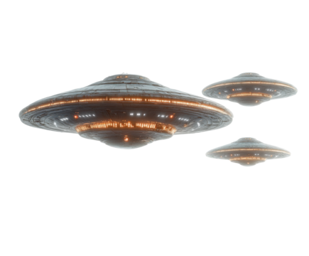 Alien encounter in the sky ufos over a futuristic cityscape digital isolated on transparent background