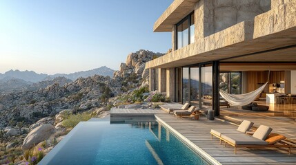 Fototapeta premium Modern home by rocky landscape