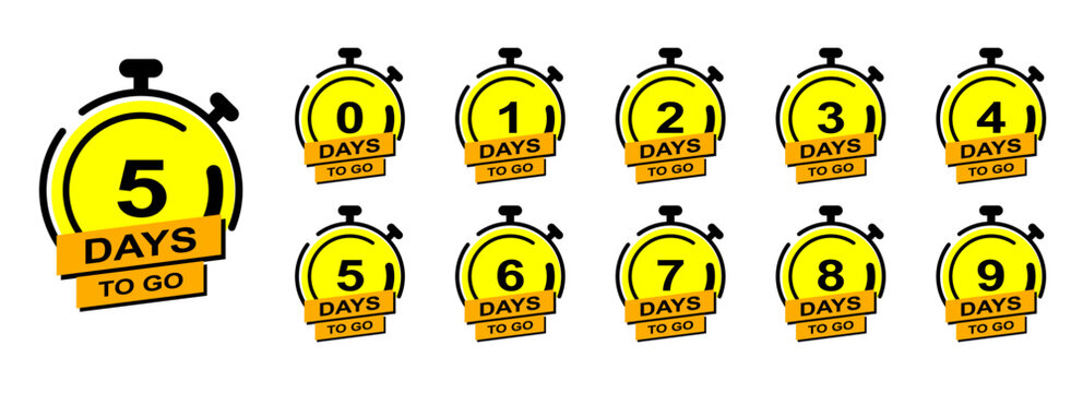 Countdown of days of 0, 1, 2, 3, 4, 5, 6, 7, 8, 9. Days left illustrations for offer, sale, marketing, deadline, limited offer etc concept. badges for online business and website. 